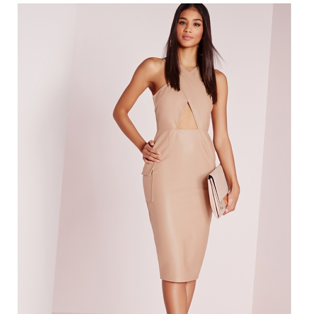 Missguided faux leather crossover bodycon dress